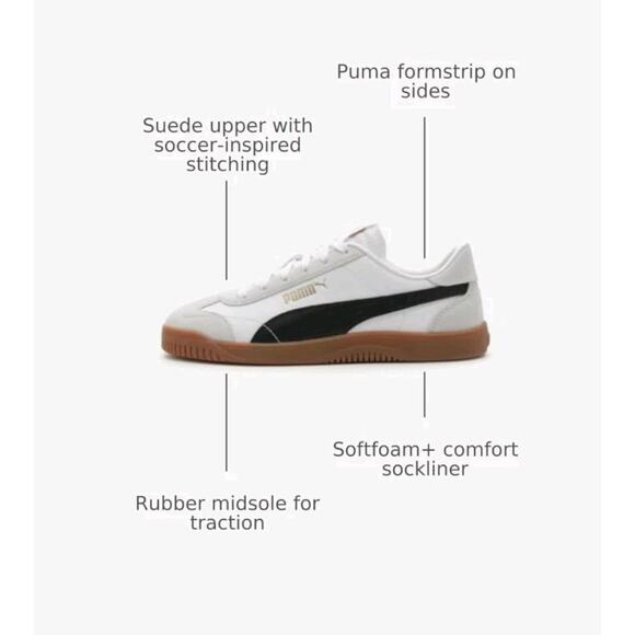 New Women's PUMA Club 5v5 Suede JR Sneaker White Black Gum Bottoms US Size 8 - Picture 10 of 10